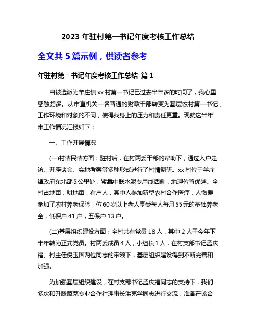 2023年驻村第一书记年度考核工作总结