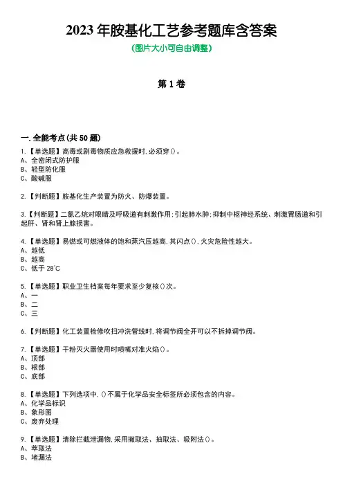 2023年胺基化工艺参考题库加答案