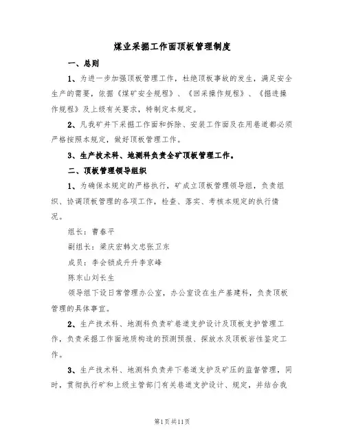 煤业采掘工作面顶板管理制度（3篇）