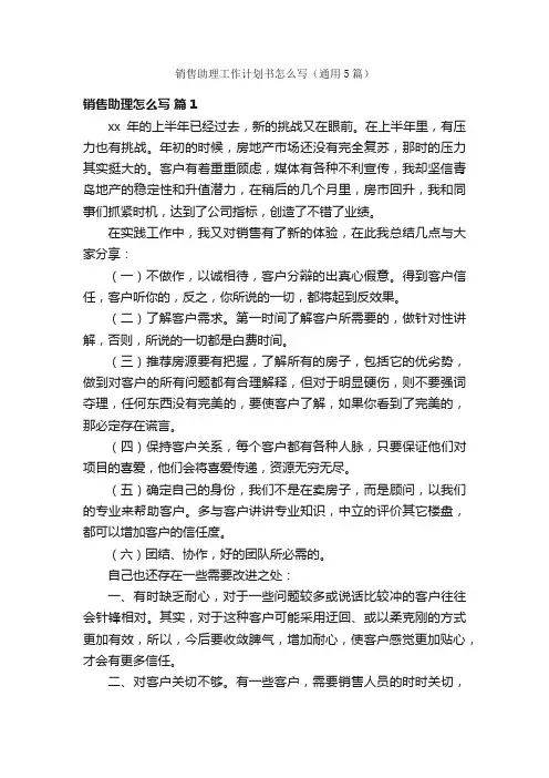 销售助理工作计划书怎么写（通用5篇）