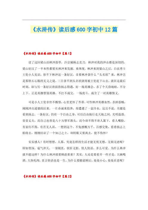 《水浒传》读后感600字初中12篇