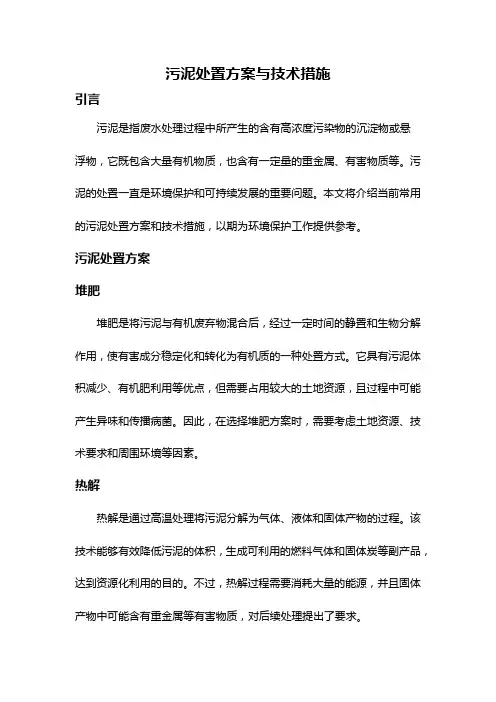 污泥处置方案与技术措施