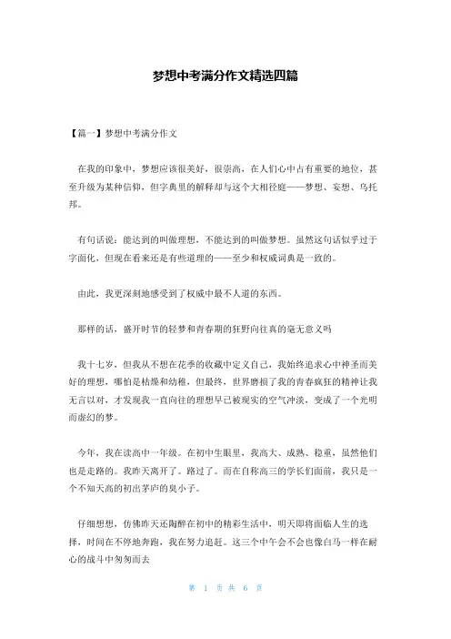 梦想中考满分作文精选四篇