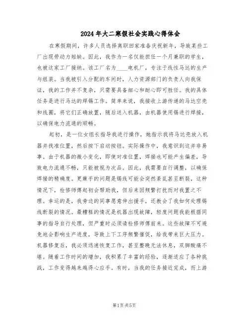 2024年大二寒假社会实践心得体会（4篇）