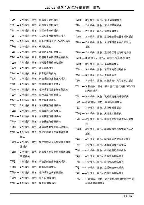 Lavida 朗逸 1.6 电气布置元件及插头名称