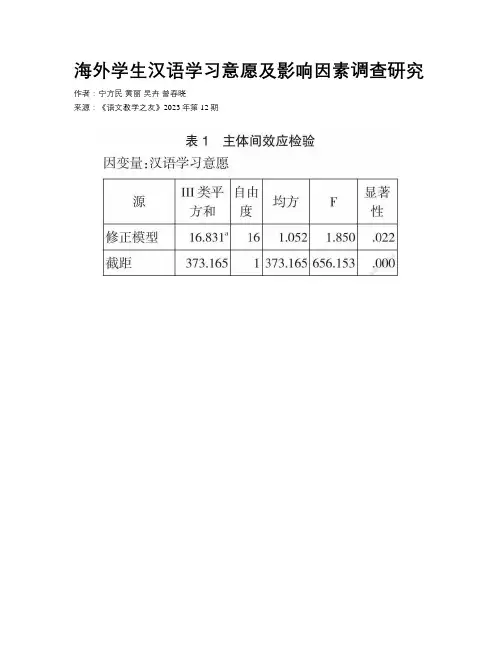 海外学生汉语学习意愿及影响因素调查研究