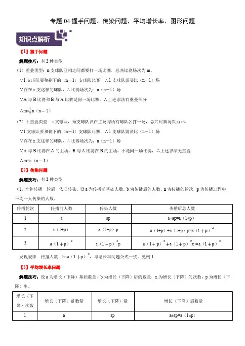 专题04一元二次方程握手问题、传染问题、平均增长率、图形问题(解析版)