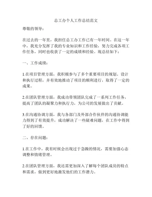 总工办个人工作总结范文