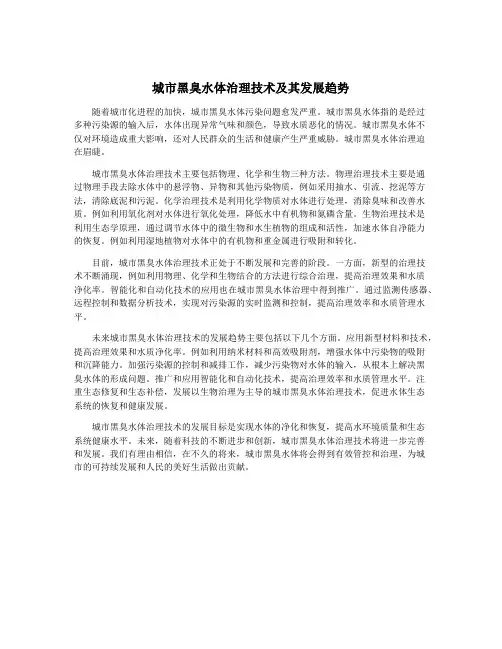 城市黑臭水体治理技术及其发展趋势