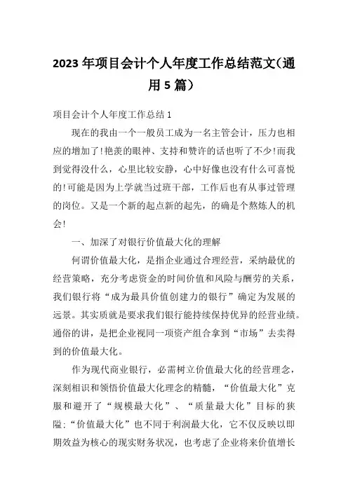 2023年项目会计个人年度工作总结范文(通用5篇)