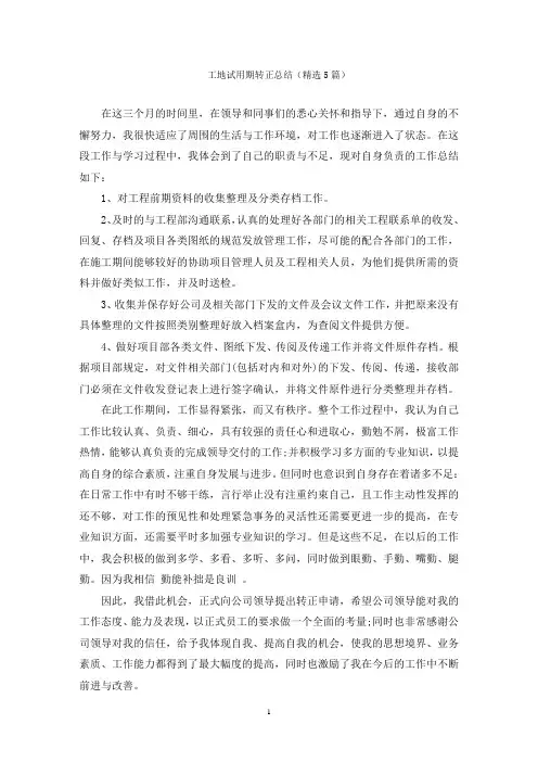工地试用期转正总结