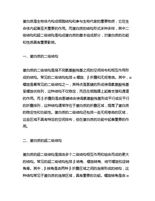 简述蛋白质的二级结构和超二级结构