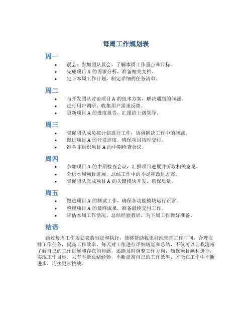 每周工作规划表