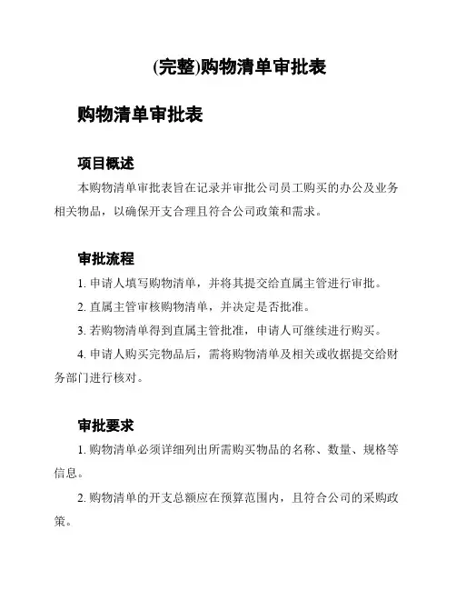 (完整)购物清单审批表