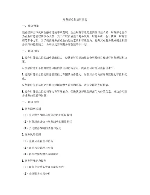 财务部总监培训计划