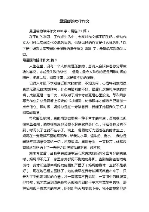 最温暖的陪伴作文800字（精选31篇）