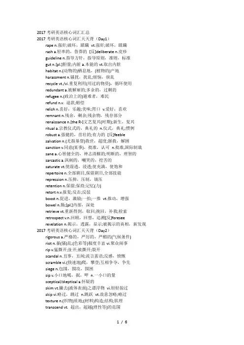 2017考研英语核心词汇汇总