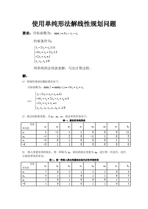 使用单纯形法解线性规划问题
