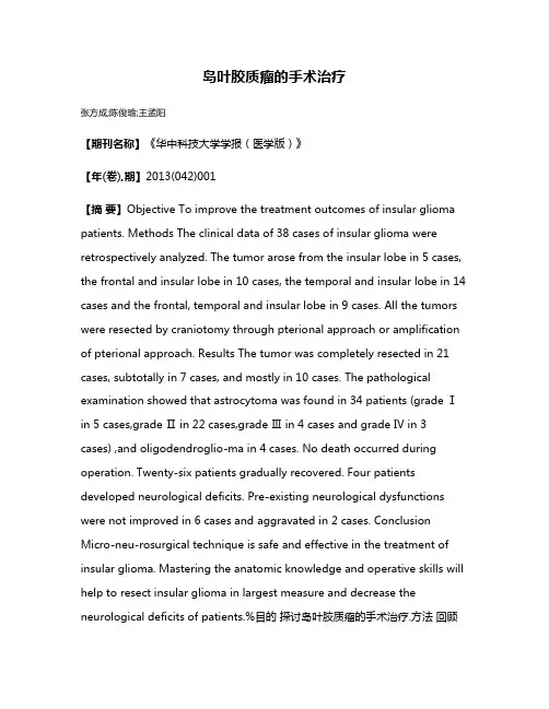 岛叶胶质瘤的手术治疗
