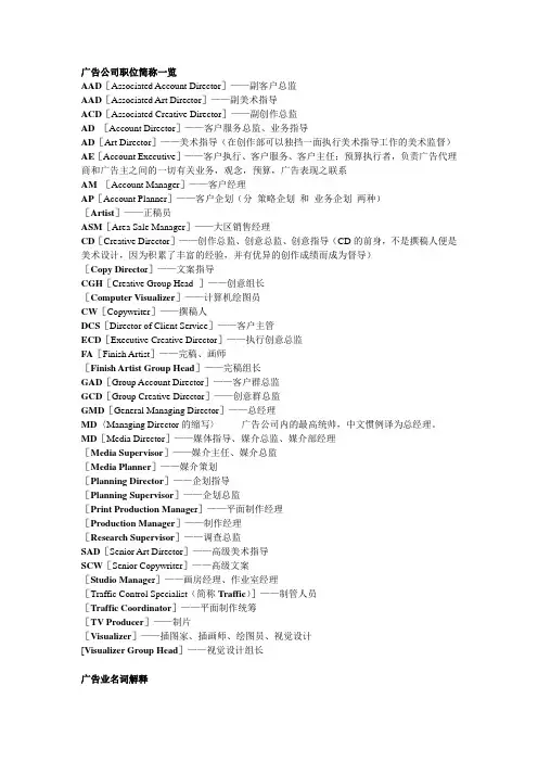广告职位一览
