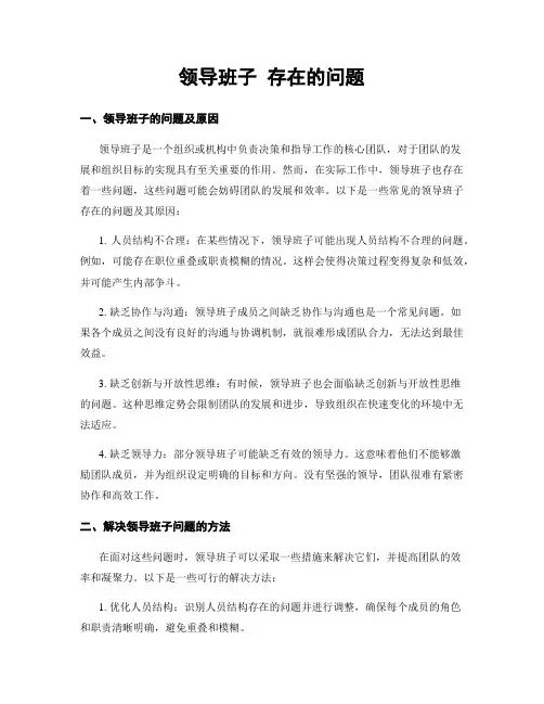 领导班子 存在的问题