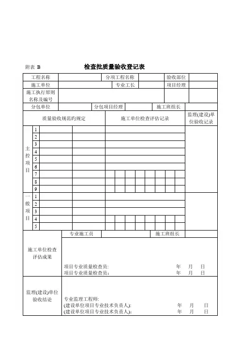 优质施工现场常用质量管理检查记录表