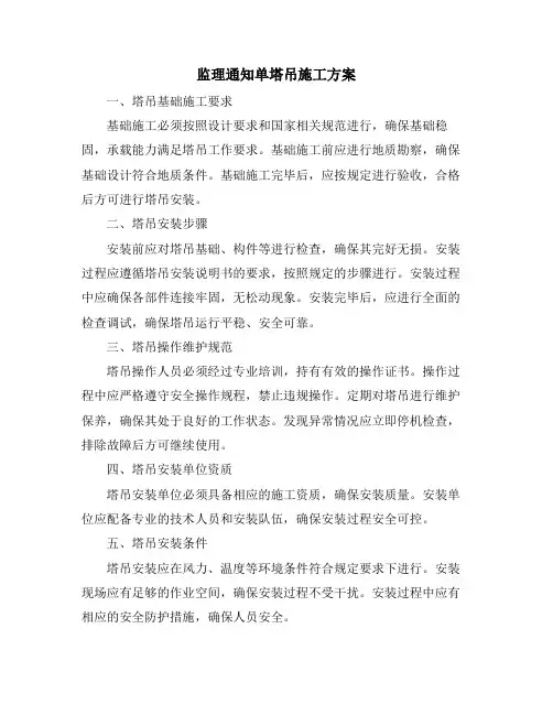 监理通知单塔吊施工方案