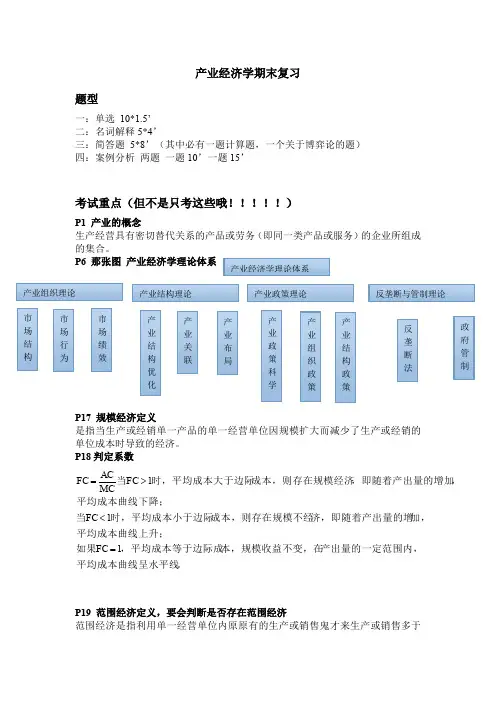 产业经济学期末复习知识点