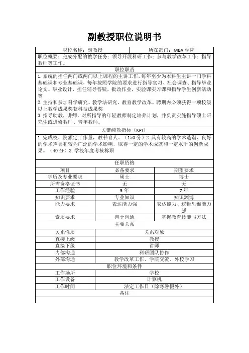 副教授职位说明书
