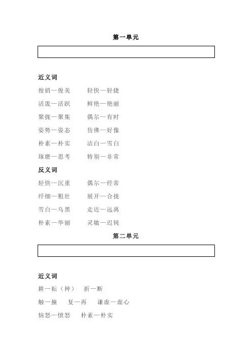 部编本小学语文三年级下册近反义词大全