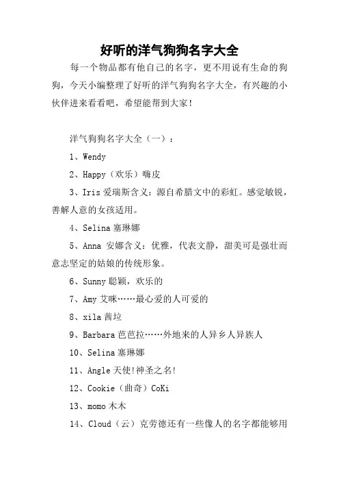 好听的洋气狗狗名字大全