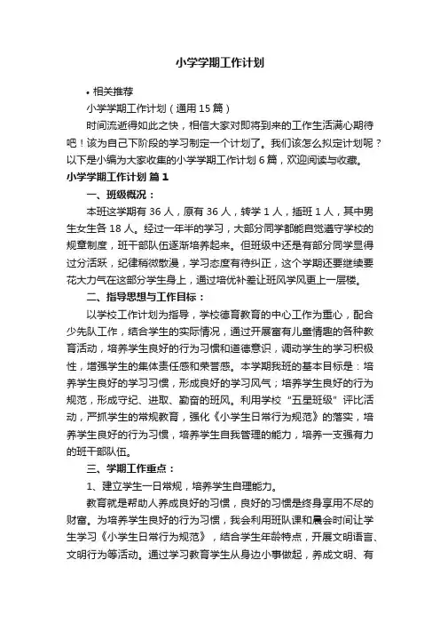 小学学期工作计划