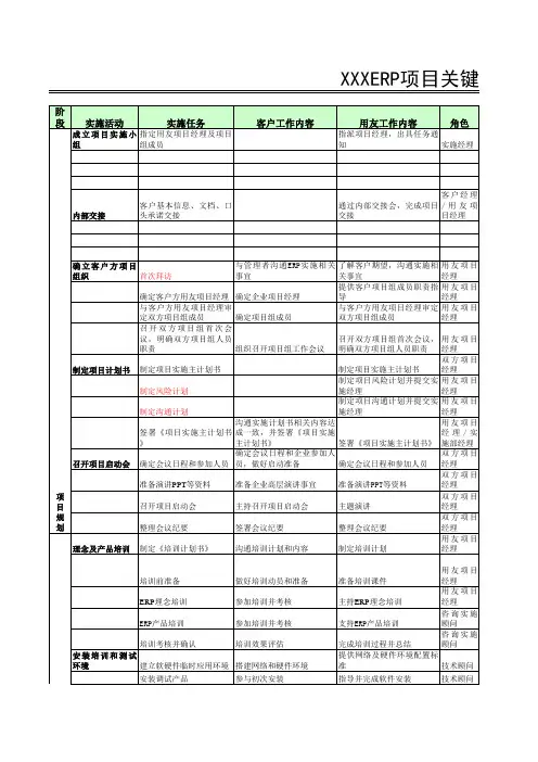 ERP项目关键任务清单