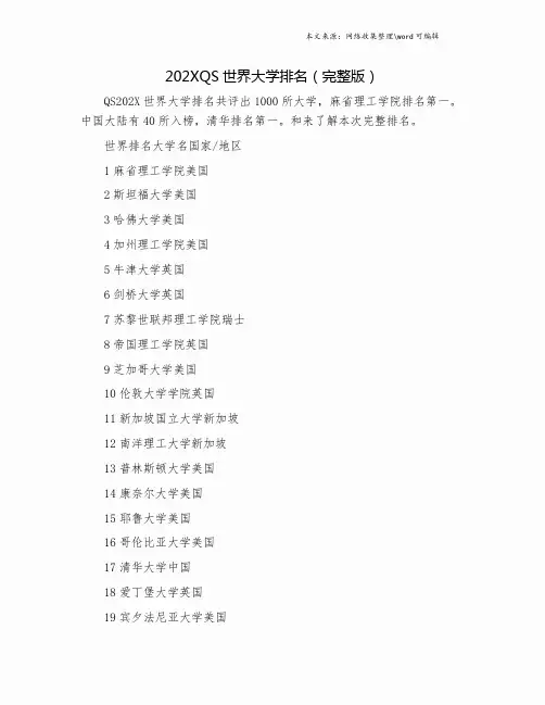 202XQS世界大学排名(完整版).doc