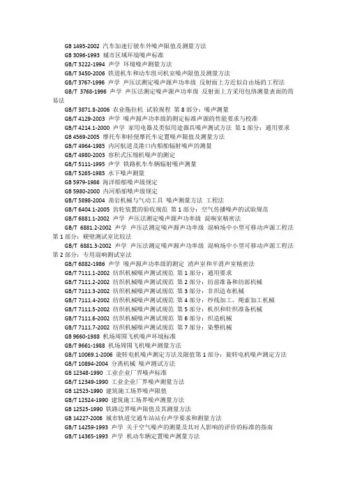 环境噪声标准汇总