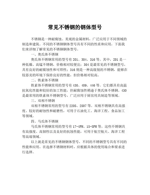 常见不锈钢的钢体型号