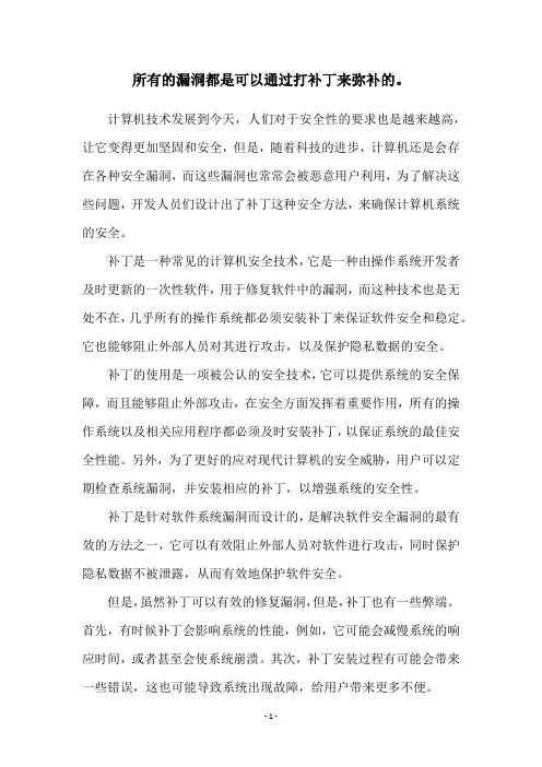所有的漏洞都是可以通过打补丁来弥补的。