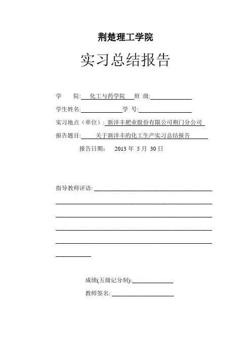 湖北洋丰硫酸一线生产实习报告