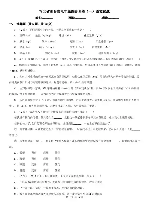 河北省邢台市九年级综合训练(一)语文试题