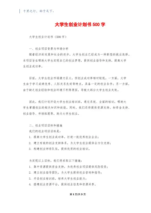 大学生创业计划书500字