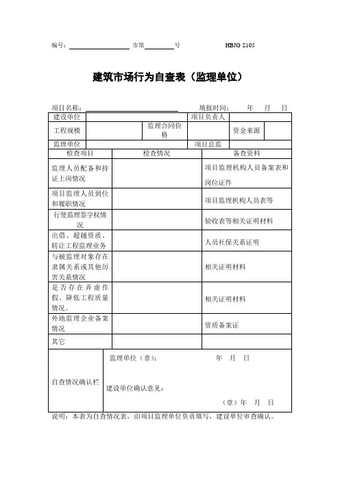 建筑市场行为自查表