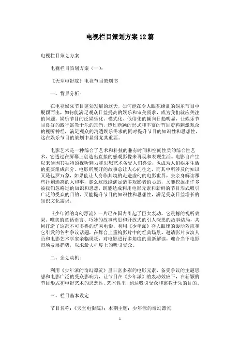 电视栏目策划方案12篇