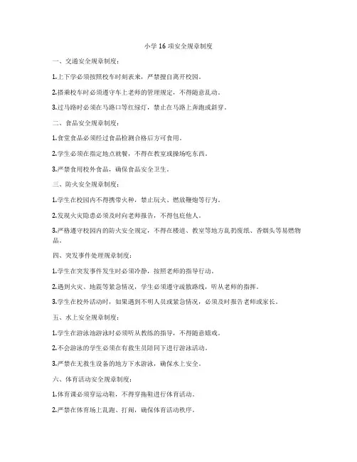 小学16项安全规章制度