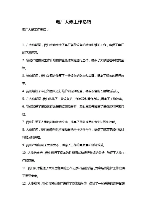 电厂大修工作总结