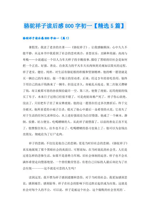 骆驼祥子读后感800字初一【精选5篇】