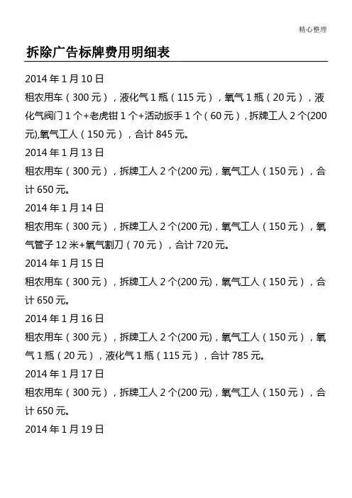 拆除广告标牌费用明细表格模板