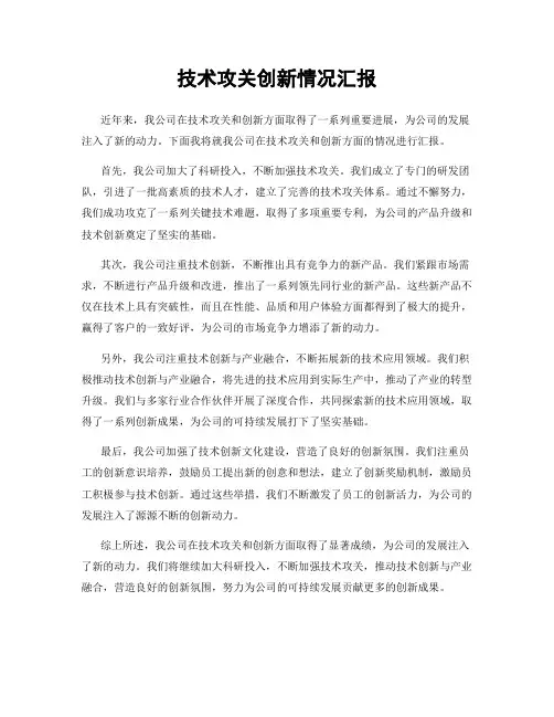 技术攻关创新情况汇报
