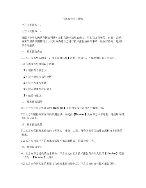 技术报告合同模板