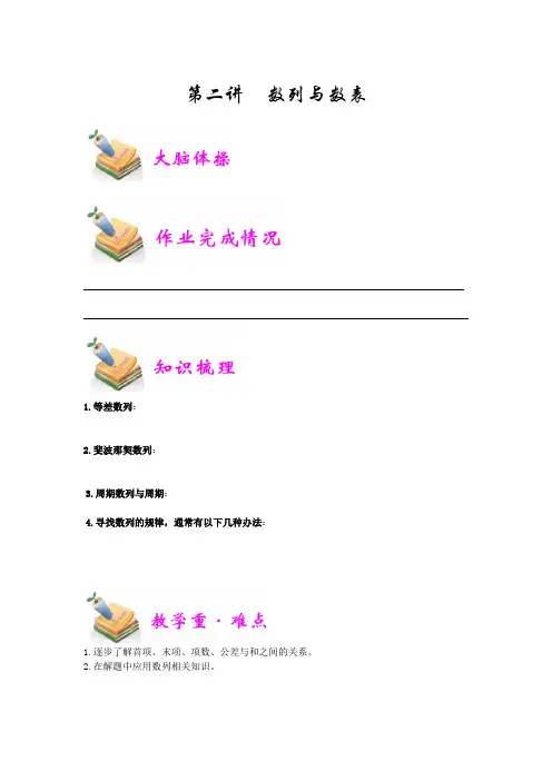 六年级奥数-数列与数表(学生版)