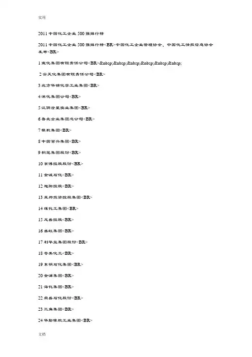 2011中国化工企业500强